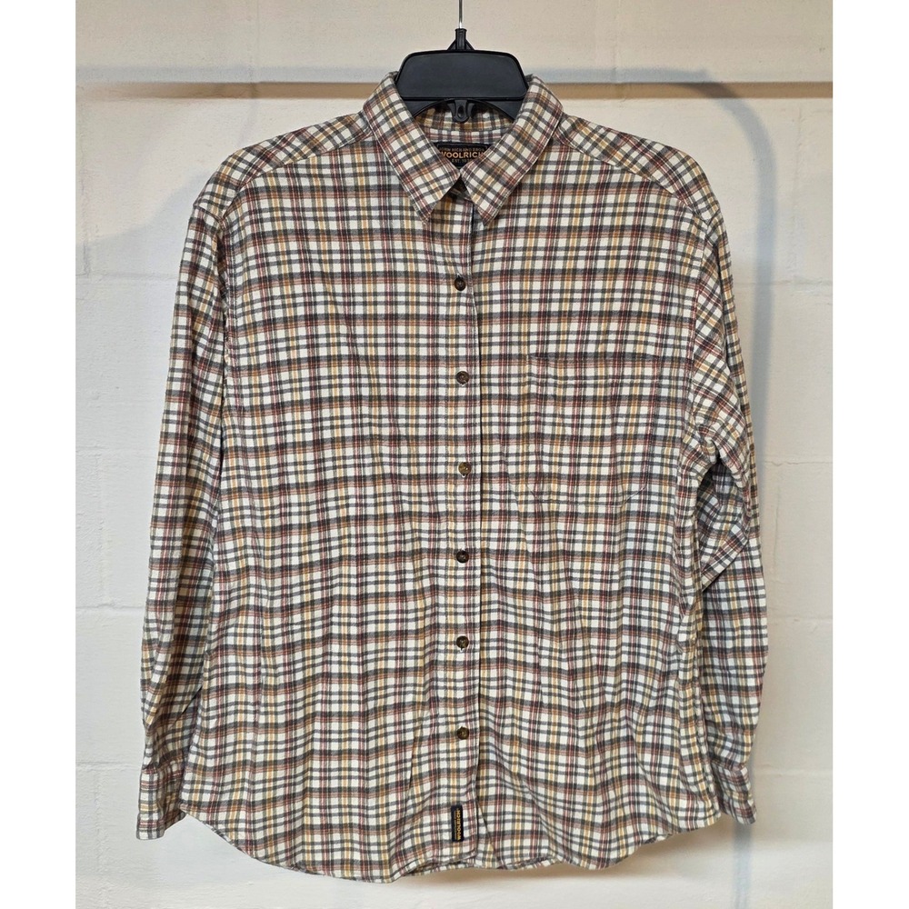 Woolrich 90s Womens L Plaid Flannel Button Down Long Sleeve Multi Color Pocket